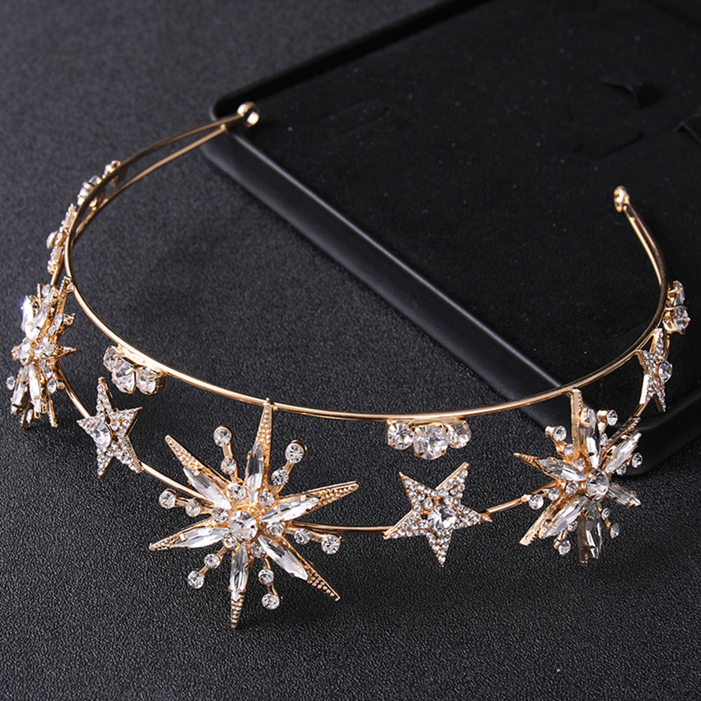 Women'S Hair Accessories Wedding - Star Shapedcrown Sparkling Rhinestone Double Layer